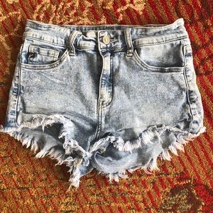 KanCan acid washed raw edge high-rise shorts